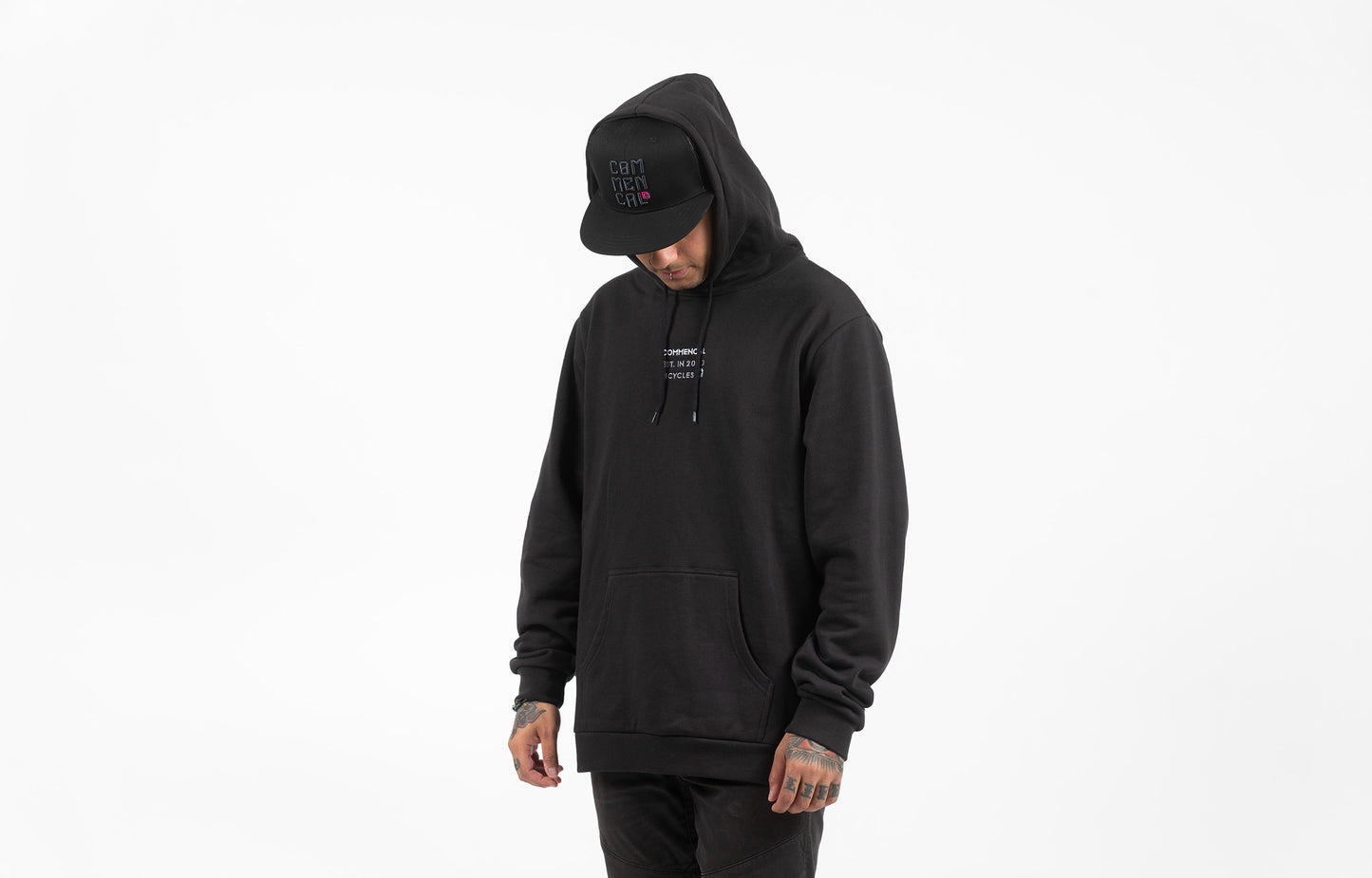FELPA CON CAPPUCCIO COMMENCAL BICYCLE BLACK - Black crew shop